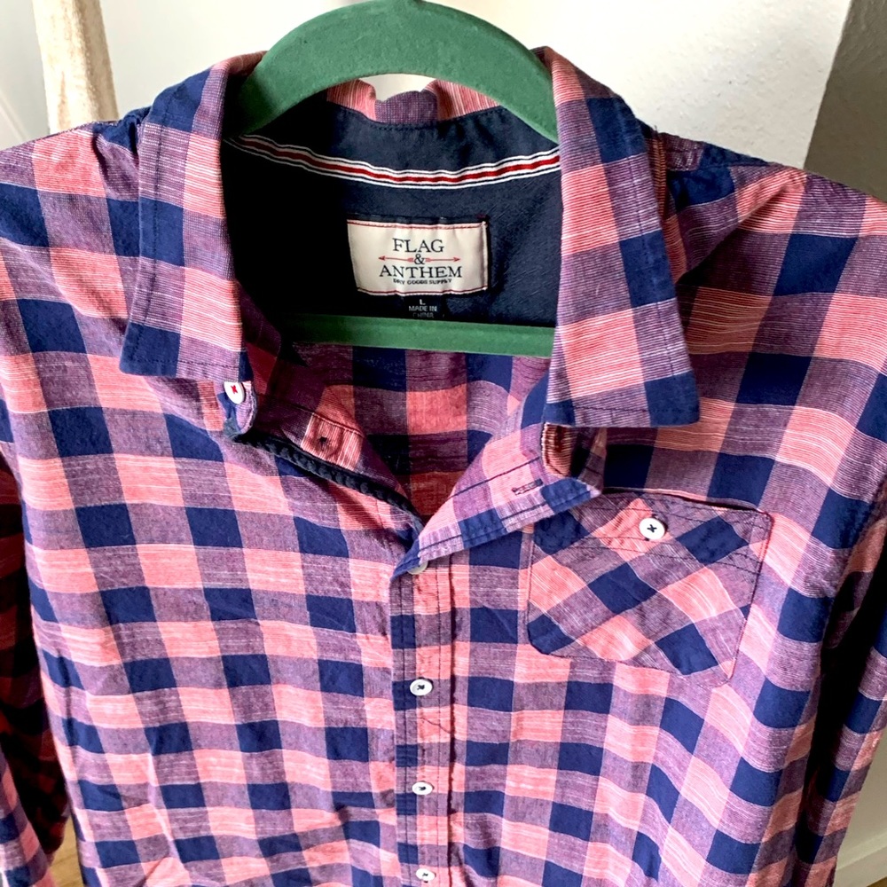 Flag and Anthem Pink and Navy button down shirt